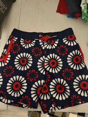 Men's Navy Floral Swim Trunks with Red Accents Phish donut
